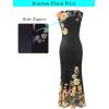 image:imageVFSHOW Womens Boat Neck Formal Bodycon Maxi Sleeveless Slim Fitted Wedding Guest Long Cocktail Mermaid DressBlack and Multi Floral Print