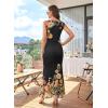 image:imageVFSHOW Womens Boat Neck Formal Bodycon Maxi Sleeveless Slim Fitted Wedding Guest Long Cocktail Mermaid DressBlack and Multi Floral Print