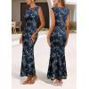 image:imageVFSHOW Womens Boat Neck Formal Bodycon Maxi Sleeveless Slim Fitted Wedding Guest Long Cocktail Mermaid DressBlue and Black Leopard Print