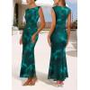 image:imageVFSHOW Womens Boat Neck Formal Bodycon Maxi Sleeveless Slim Fitted Wedding Guest Long Cocktail Mermaid DressGreen Floral Print