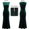 image:imageVFSHOW Womens Boat Neck Formal Bodycon Maxi Sleeveless Slim Fitted Wedding Guest Long Cocktail Mermaid DressGreen Velvet