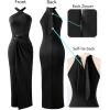 image:imageVFSHOW Womens Crisscross Halter Neck Formal Wedding Guest Ruched Bodycon Elegant Cocktail Party Prom Evening Long Wrap DressBlack
