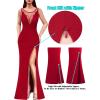 image:imageVFSHOW Womens Crochet Lace Patchwork Deep V Neck Ruched Formal Prom Maxi Dress 2023 Sexy High Split Mermaid Evening Long Gown