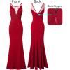 image:imageVFSHOW Womens Crochet Lace Patchwork Deep V Neck Ruched Formal Prom Maxi Dress 2023 Sexy High Split Mermaid Evening Long Gown