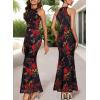 image:imageVFSHOW Womens Elegant Halter Neck Formal Bodycon Fitted Wedding Guest Long Cocktail Evening Mermaid Maxi DressBlack With Red Floral Print