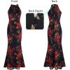image:imageVFSHOW Womens Elegant Halter Neck Formal Bodycon Fitted Wedding Guest Long Cocktail Evening Mermaid Maxi DressBlack With Red Floral Print
