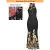 image:imageVFSHOW Womens Elegant Halter Neck Formal Bodycon Fitted Wedding Guest Long Cocktail Evening Mermaid Maxi DressBlack and Multi Floral Print