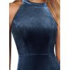 image:imageVFSHOW Womens Elegant Halter Neck Formal Bodycon Fitted Wedding Guest Long Cocktail Evening Mermaid Maxi DressHaze Blue Velvet