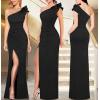 image:imageVFSHOW Womens Formal Elegant Ruffle One Shoulder Twist Knot Fitted High Slit Maxi Dress Cocktail Prom Evening Long Gown