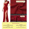 image:imageVFSHOW Womens Formal Prom Ruffle One Shoulder Beaded Strap Ruched Maxi Dress V Neck Sexy High Slit Cocktail Evening Long Gown