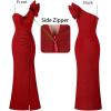 image:imageVFSHOW Womens Formal Prom Ruffle One Shoulder Beaded Strap Ruched Maxi Dress V Neck Sexy High Slit Cocktail Evening Long Gown