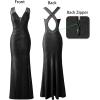 image:imageVFSHOW Womens Formal Prom Sexy Deep V Neck Ruched Backless High Slit Maxi Dress 2024 Wedding Guest Long Cocktail Evening Gown