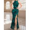 image:imageVFSHOW Womens Formal Sexy Halter High Slit Prom Wedding Guest Maxi Dress 2023 Illusion Sweetheart Neckline Evening Long GownGreen Floral Print