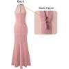 image:imageVFSHOW Womens Formal Sexy Halter High Slit Prom Wedding Guest Maxi Dress 2023 Illusion Sweetheart Neckline Evening Long GownSparkly Pink  Floral Embroidery