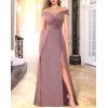 image:imageVFSHOW Womens Off Shoulder Ruched V Neck Double Slit Formal ALine Maxi Dress 2023 Wedding Guest Cocktail Evening Long Gown
