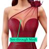 image:imageVFSHOW Womens One Shoulder Ruched Formal Prom Maxi Dress 2023 3D Flower Feather Sexy Sweetheart Neck High Split Evening Gown