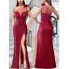 image:imageVFSHOW Womens One Shoulder Ruched Formal Prom Maxi Dress 2023 3D Flower Feather Sexy Sweetheart Neck High Split Evening Gown