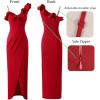 image:imageVFSHOW Womens Ruffle One Shoulder Strap Ruched Prom Formal Wedding Maxi Dress 2023 Sexy Faux Wrap Split Cocktail Evening Gown