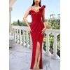 image:imageVFSHOW Womens Ruffle One Shoulder Strap Ruched Prom Formal Wedding Maxi Dress 2023 Sexy Faux Wrap Split Cocktail Evening Gown
