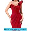 image:imageVFSHOW Womens Ruffle One Shoulder Strap Ruched Prom Formal Wedding Maxi Dress 2023 Sexy Faux Wrap Split Cocktail Evening Gown