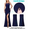 image:imageVFSHOW Womens Sexy Cut Out Beaded Halter Formal Prom Maxi Dress Ruched High Slit Cocktail Gala Ball Evening GownDark Blue With Glitter