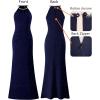 image:imageVFSHOW Womens Sexy Cut Out Beaded Halter Formal Prom Maxi Dress Ruched High Slit Cocktail Gala Ball Evening GownDark Blue With Glitter