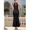 image:imageVFSHOW Womens Sexy Cut Out Halter Formal Wedding Guest Bodycon Long Cocktail Party Prom Night Out Evening Mermaid DressBlack
