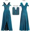 image:imageVFSHOW Womens Sexy Deep V Neck Ruched Formal Prom ALine Maxi Long Dress Cold Shoulder Cocktail High Low Slit Evening Gown