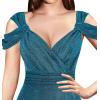 image:imageVFSHOW Womens Sexy Deep V Neck Ruched Formal Prom ALine Maxi Long Dress Cold Shoulder Cocktail High Low Slit Evening Gown