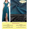 image:imageVFSHOW Womens Sexy Deep V Neck Ruched Formal Prom ALine Maxi Long Dress Cold Shoulder Cocktail High Low Slit Evening Gown