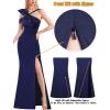 image:imageVFSHOW Womens Sexy Formal Prom Halter V Neck Ruched High Slit Maxi Dress 3D Bowknot Wedding Guest Cocktail Evening Long Gown