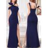 image:imageVFSHOW Womens Sexy Formal Prom Halter V Neck Ruched High Slit Maxi Dress 3D Bowknot Wedding Guest Cocktail Evening Long Gown