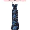 image:imageVFSHOW Womens Sexy Formal Ruched Fitted High Slit Bodycon Maxi Dress Spaghetti Strap Sweetheart Cocktail Prom Evening GownLight Blue Floral Print