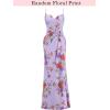 image:imageVFSHOW Womens Sexy Formal Ruched Fitted High Slit Bodycon Maxi Dress Spaghetti Strap Sweetheart Cocktail Prom Evening GownLight Purple Floral Print