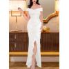 image:imageVFSHOW Womens Sexy Off Shoulder Ruched Ruffle Split Wrap Prom Formal Maxi Dress 2023 Wedding Guest Cocktail Evening Long Gown