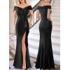 image:imageVFSHOW Womens Sexy Ruched Off Shoulder Prom Formal Wedding Guest Maxi Dress 2023 Ruffle High Split Evening Long Cocktail Gown