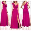 image:imageVFSHOW Womens Sexy Ruffle One Shoulder Double High Slit Formal Prom Maxi Dress V Neck Beaded Strap ALine Evening Gown