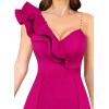 image:imageVFSHOW Womens Sexy Ruffle One Shoulder Double High Slit Formal Prom Maxi Dress V Neck Beaded Strap ALine Evening Gown