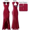 image:imageVFSHOW Womens Sexy Ruffle V Neck Ruched Formal Wedding Guest Prom Maxi Dress 2023 Sweetheart Evening Keyhole Back HILO Gown