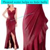 image:imageVFSHOW Womens Sexy Ruffle V Neck Ruched Formal Wedding Guest Prom Maxi Dress 2023 Sweetheart Evening Keyhole Back HILO Gown