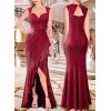image:imageVFSHOW Womens Sexy Ruffle V Neck Ruched Formal Wedding Guest Prom Maxi Dress 2023 Sweetheart Evening Keyhole Back HILO Gown