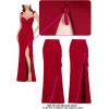 image:imageVFSHOW Womens Sexy Sweetheart Neckline Backless Ruffle Formal Prom Maxi Dress High Slit Wedding Guest Gala Evening GownSparkly Red