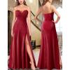image:imageVFSHOW Womens Sexy Sweetheart Neckline Double Slit Prom Formal ALine Maxi Dress 2023 Rhinestone Spaghetti Strap Wedding Guest Sparkly Glitter Evening Long Gown Red XLarge 10811 RED XL