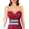 image:imageVFSHOW Womens Sexy Sweetheart Neckline Double Slit Prom Formal ALine Maxi Dress 2023 Rhinestone Spaghetti Strap Wedding Guest Sparkly Glitter Evening Long Gown Red XLarge 10811 RED XL