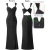 image:imageVFSHOW Womens Sweetheart V Neck Ruched Backless Prom Formal High Slit Maxi Dress 2023 Sexy Sequin Wide Strap Evening Gown