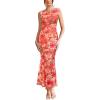image:imageVFSHOW Womens Boat Neck Formal Bodycon Maxi Sleeveless Slim Fitted Wedding Guest Long Cocktail Mermaid DressOrange Floral Print