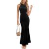image:imageVFSHOW Womens Elegant Halter Neck Formal Bodycon Fitted Wedding Guest Long Cocktail Evening Mermaid Maxi DressBlack Velvet