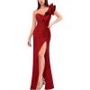 image:imageVFSHOW Womens Formal Prom Ruffle One Shoulder Beaded Strap Ruched Maxi Dress V Neck Sexy High Slit Cocktail Evening Long Gown