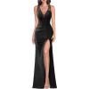 image:imageVFSHOW Womens Formal Prom Sexy Deep V Neck Ruched Backless High Slit Maxi Dress 2024 Wedding Guest Long Cocktail Evening Gown