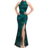 image:imageVFSHOW Womens Formal Sexy Halter High Slit Prom Wedding Guest Maxi Dress 2023 Illusion Sweetheart Neckline Evening Long GownGreen Floral Print